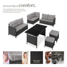 Tectake 8 Seater Garden Furniture Set Barletta With Cushions, Footstools And Table  - Black/grey - thumbnail 3