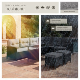 Tectake 8 Seater Garden Furniture Set Barletta With Cushions, Footstools And Table  - Black/grey - thumbnail 7