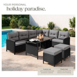 Tectake 8 Seater Garden Furniture Set Barletta With Cushions, Footstools And Table  - Black/grey - thumbnail 4