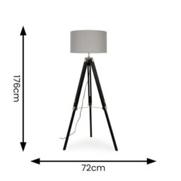 Valuelights Clipper Black Wood And Silver Chrome Tripod Floor Lamp With Grey Drum Shade - thumbnail 6