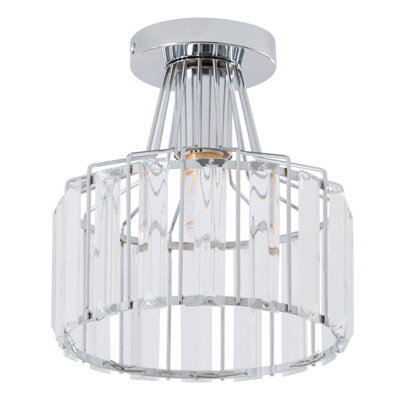 Komore Round Chrome Crystal Semi Flush Ceiling Light,e27 - image 1