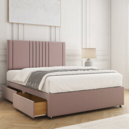 Bsspoke Monaco Divan Bed In Pink Plush Velvet With 24Inch Headboard & 4 Drawer No Mattress In Double Small Double King 6Ft - thumbnail 2