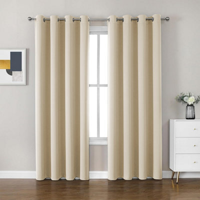 Ameha Cream Blackout Eyelet Curtains Ready Made Ring Top Thermal Insulated Heavy Thick Curtain 66''x90'' Bedroom Living Room Uk - image 1