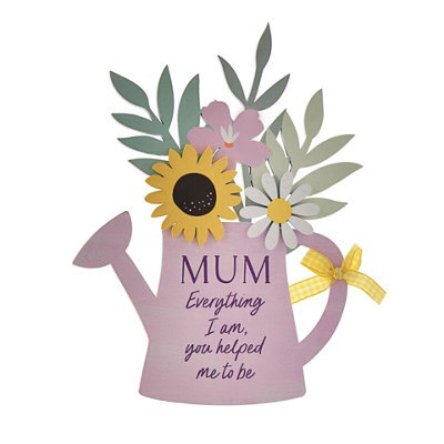 Widdop Gifts Floral Watering Can Mum Wooden Sign 22.5 X 16 Cm - Floral Plaque With Sentiment And Stand