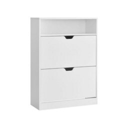 Songmics 3-Tier Shoe Cabinet, Shoe Storage Shelf, Shoe Rack, With 2 Flip Doors, Cloud White - thumbnail 8