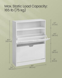 Songmics 3-Tier Shoe Cabinet, Shoe Storage Shelf, Shoe Rack, With 2 Flip Doors, Cloud White - thumbnail 2