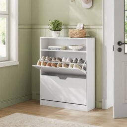 Songmics 3-Tier Shoe Cabinet, Shoe Storage Shelf, Shoe Rack, With 2 Flip Doors, Cloud White - thumbnail 1