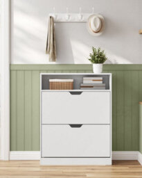 Songmics 3-Tier Shoe Cabinet, Shoe Storage Shelf, Shoe Rack, With 2 Flip Doors, Cloud White - thumbnail 3