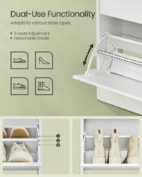 Songmics 3-Tier Shoe Cabinet, Shoe Storage Shelf, Shoe Rack, With 2 Flip Doors, Cloud White - thumbnail 6