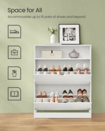 Songmics 3-Tier Shoe Cabinet, Shoe Storage Shelf, Shoe Rack, With 2 Flip Doors, Cloud White - thumbnail 5