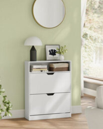 Songmics 3-Tier Shoe Cabinet, Shoe Storage Shelf, Shoe Rack, With 2 Flip Doors, Cloud White - thumbnail 4