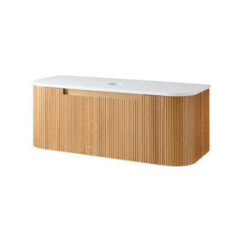 Homestylestore 1200mm Oak Wall Hung Fluted Bathroom Vanity Unit - thumbnail 1