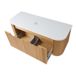 Homestylestore 1200mm Oak Wall Hung Fluted Bathroom Vanity Unit - thumbnail 2