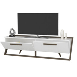 Decorotika Astrid Tv Stand Tv Cabinet Tv Unit With 2 Dropdown Cabinets - White And Walnut Pattern - thumbnail 4