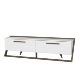 Decorotika Astrid Tv Stand Tv Cabinet Tv Unit With 2 Dropdown Cabinets - White And Walnut Pattern - thumbnail 5