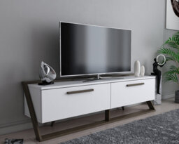 Decorotika Astrid Tv Stand Tv Cabinet Tv Unit With 2 Dropdown Cabinets - White And Walnut Pattern - thumbnail 2