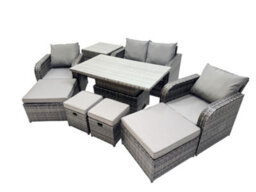 Fimous 8-Seater Patio Height Adjustable Rising Lifting Table Sofa Sets Rattan Garden Furniture Set With 2 Big Footstool Side Table - thumbnail 2