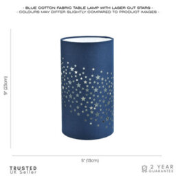 Happy Homewares Modern Stars Decorated Children/kids Midnight Blue Cotton Bedside Table Light - thumbnail 4