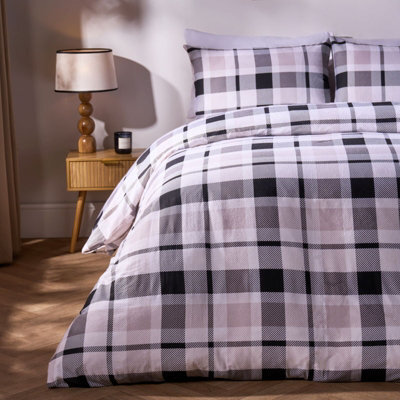 OHS Farmers Check Tartan Brushed Cotton Duvet Cover With Pillowcase Bedding Set - image 1