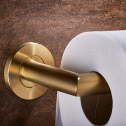 Mitred Bathroom Toilet Roll Holder On Rose Concealed Fix Satin Pvd - thumbnail 3