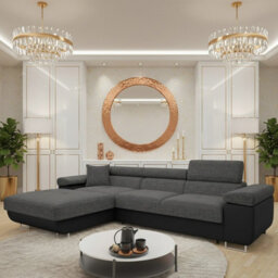 Torezio Mini L Shaped Sofa Bed With Adjustable Headrests Storage Dolfn Mechanism 280X170X70-90Cm Black And Grey Left