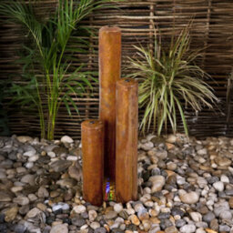 Primrose Corten Steel Rust Effect 3 Tiered Tubes Outdoor Garden Water Feature With Led Lights 137Cm - thumbnail 2