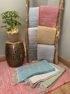 Second Nature Hush Hand Loomed Soft Rug In Muted Colours - Cotton - L120 X W180 Cm - Duck Egg Blue - image 1