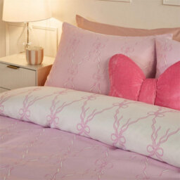 Bow Lattice Bedding Set Microfibre Reversible Duvet Cover With Pillowcase Pink/white King - thumbnail 2