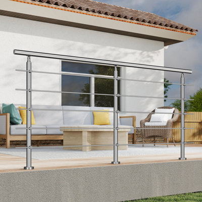 AVER-GROWTH Silver Stainless Steel Handrail Kit With 5 Horizontal Bars,dimensions:220Cm Wide X106Cm High - image 1