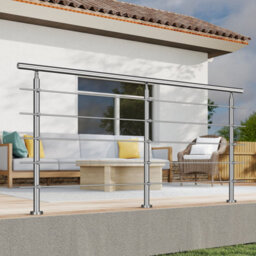 AVER-GROWTH Silver Stainless Steel Handrail Kit With 5 Horizontal Bars,dimensions:220Cm Wide X106Cm High - thumbnail 1