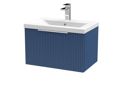 Hudson Reed Fluted Wall Hung 1-Drawer Vanity And Mid-Edge Basin, Contemporary Sink Vanity Unit, Satin Blue, 600mm - image 1