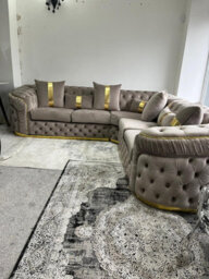 Ambassador Corner Sofa 270Cm X 270Cm Beige Plush Velvet - thumbnail 4