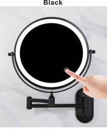 8 Inch Black Wall Mounted Bathroom Mirror With 5X  Magnification Battery Operated And Adjustable Dimming Light - thumbnail 2