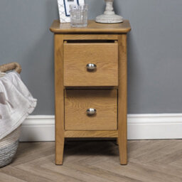 Elm Home And Garden Oak Two Drawer Bedside Cabinet Side Table Fully Assembled 59Cm High X 35Cm Wide X 32Cm Deep - thumbnail 2