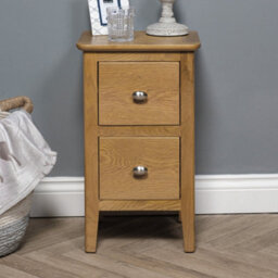 Elm Home And Garden Oak Two Drawer Bedside Cabinet Side Table Fully Assembled 59Cm High X 35Cm Wide X 32Cm Deep