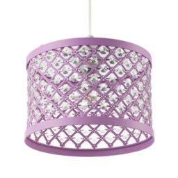 Happy Homewares Modern Ornate Lavender Lilac Pendant Shade With Clear Acrylic Beads - thumbnail 4