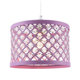 Happy Homewares Modern Ornate Lavender Lilac Pendant Shade With Clear Acrylic Beads - thumbnail 2