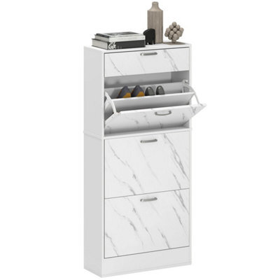 Marble White Shoe Cabinet With 4 Drawers Storage Cupboard W/ Flip Doors For 18 Pairs - image 1