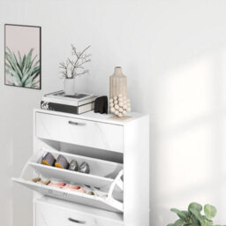 Marble White Shoe Cabinet With 4 Drawers Storage Cupboard W/ Flip Doors For 18 Pairs - thumbnail 6