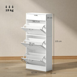 Marble White Shoe Cabinet With 4 Drawers Storage Cupboard W/ Flip Doors For 18 Pairs - thumbnail 2