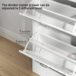 Marble White Shoe Cabinet With 4 Drawers Storage Cupboard W/ Flip Doors For 18 Pairs - thumbnail 4
