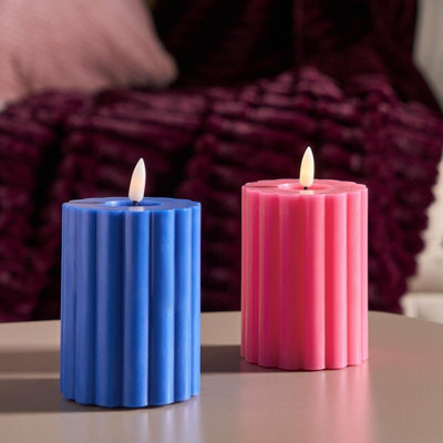 Ohs Set Of 2 Ribbed Flameless Led Candles Decorative Lights Party Home - image 1