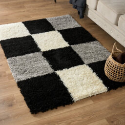 "Bravich Black Tartan Shaggy Rug 60 X 110Cm (2' X 3'7"")" - thumbnail 1