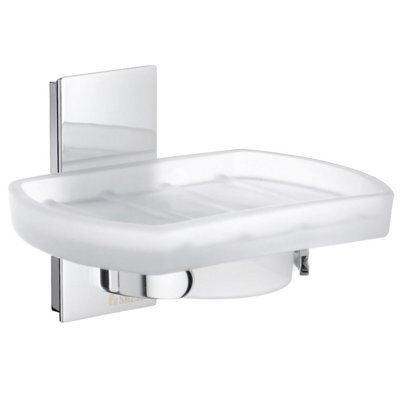 Smedbo Frosted Glass Soap Dish Tray And Polished Chrome Wall Mounted Holder With Concealed Screws For Bath Shower Bathroom