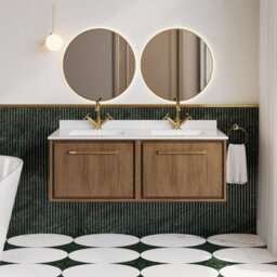Hudson Reed Lille Wall Hung Single Drawer Contemporary Vanity Unit With Marble Top & Double Basin In Antique Oak, 1220 X 470mm - thumbnail 5