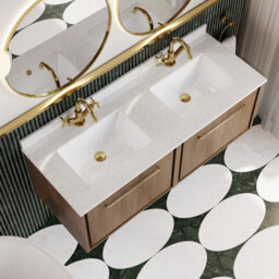 Hudson Reed Lille Wall Hung Single Drawer Contemporary Vanity Unit With Marble Top & Double Basin In Antique Oak, 1220 X 470mm - thumbnail 3