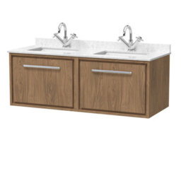 Hudson Reed Lille Wall Hung Single Drawer Contemporary Vanity Unit With Marble Top & Double Basin In Antique Oak, 1220 X 470mm