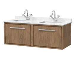 Hudson Reed Lille Wall Hung Single Drawer Contemporary Vanity Unit With Marble Top & Double Basin In Antique Oak, 1220 X 470mm - thumbnail 2