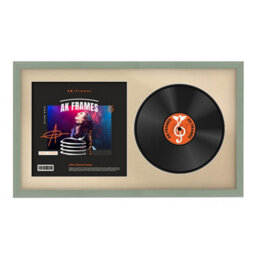 "30X17"" Green Classic Vinyl Record Frame With Ivory Mount For 12 Inch Lp Album Cover & Disc - Ak Frames"