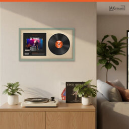 "30X17"" Green Classic Vinyl Record Frame With Ivory Mount For 12 Inch Lp Album Cover & Disc - Ak Frames" - thumbnail 5